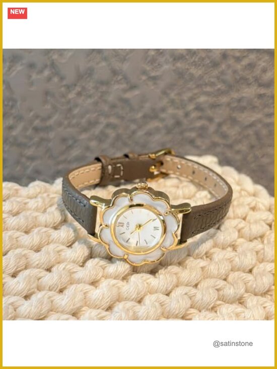 Floral-Shaped Creative Gold Quartz Watch Lightweight Leather Band